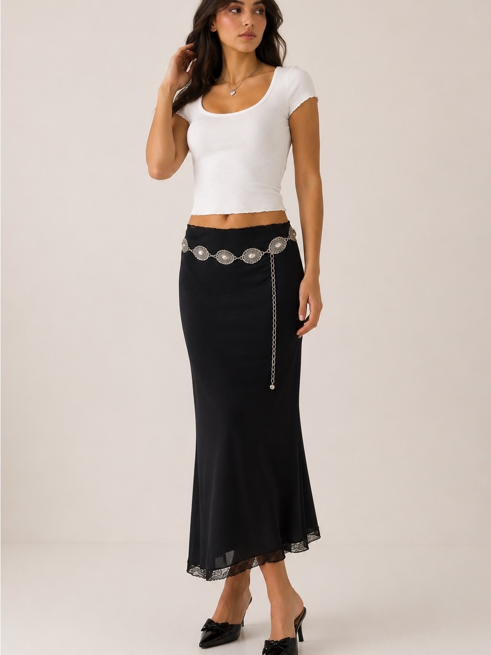 Silver Concho Chain Belt Western Boho Y2K Festival Adjustable